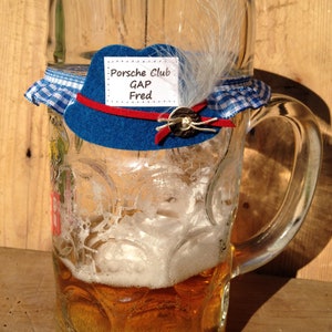 Maßkrugband Maßkrugstrumpfband, Namensträger zünftig Trachtenhutform für Kundenveranstaltugen, Oktoberfest give away, Wiesn Geschenk