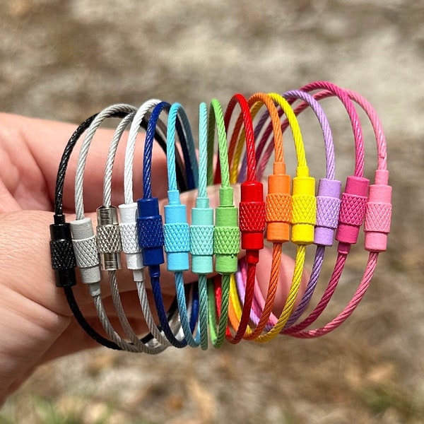 Stainless Steel Wire Rings | Mix & Match Colors! | Cable Keyrings | Wire Cable Keychain | Ring for Bogg Bag | Colored Metal Loop