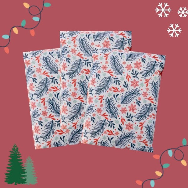 Christmas Cute Poly Mailers 10x13 | Snow Flakes | Pine Needle | Holiday | Shipping Supplies | Winter Mailers | Christmas Mailers | Packaging