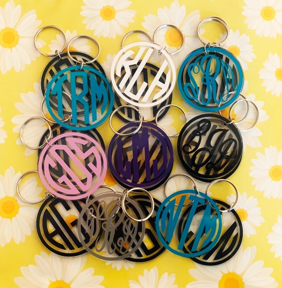 Circle Monogram Keychain, Acrylic Keychain, Personalized Key