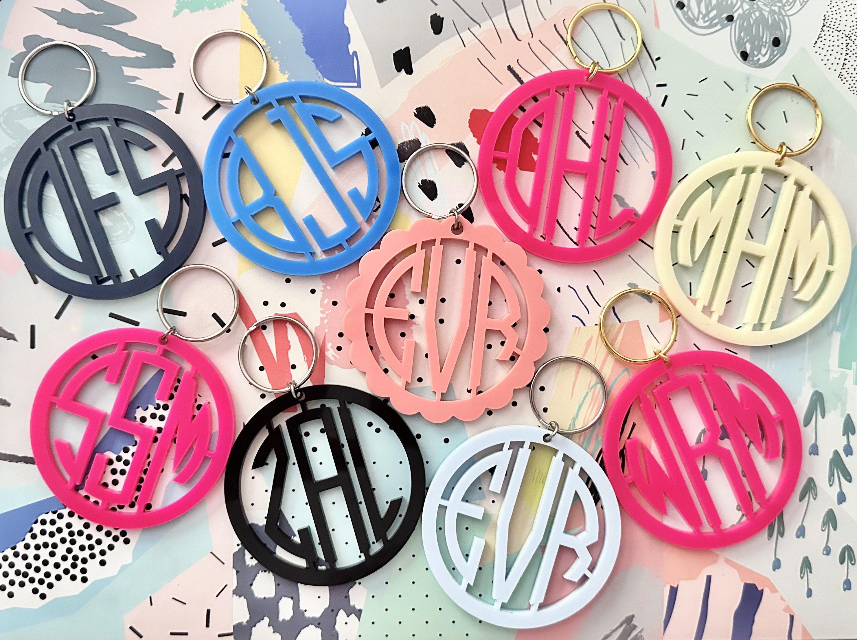 KH1075-50mm Blank Acrylic Keychain With Tassel Custom Monogram Circle Round  Black Clear Acrylic Keychain