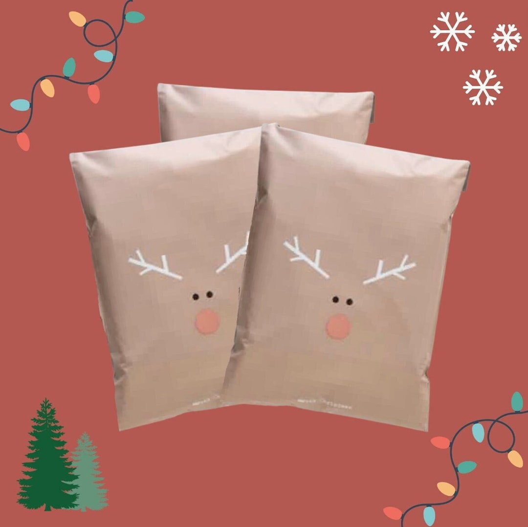 Christmas Cute Poly Mailers 10x13 Rudolph Reindeer Holiday Shipping