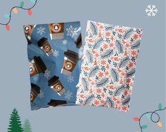 Christmas Cute Poly Mailers 6x9 | Coffee Cups | Snow Flakes | Holiday | Shipping Supplies | Winter Mailers | Christmas Mailers | Packaging