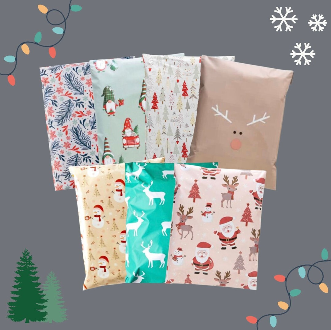 Christmas Cute Poly Mailers 10x13 Mixed Pack Holiday Shipping Supplies