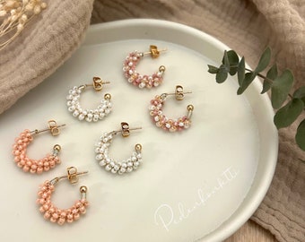 Perlen-Ohrringe Creolen l DQ Metall l MIYUKI ROCAILLES l Rosevergoldet l Handmade l Modeschmuck Geschenk Einzigartig Individuell