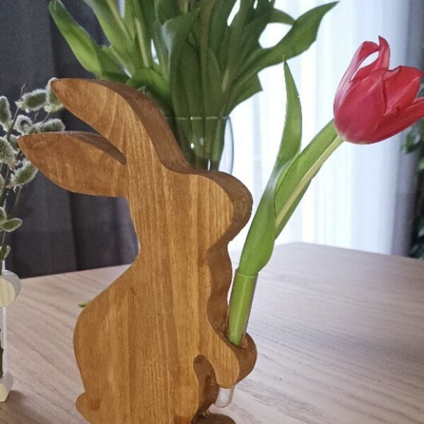 Osterdeko | Osterhase Vase Set | Trockenblumen | Ostern Dekoration | Geschenk Ostern Erwachsene | Frühlingsdeko | Holzvase | Holzdeko