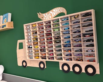 Regal für 80 Stück mit  Rädern .shelf for Hot Wheels toy cars  ,Wooden Toy Car Shelf – 80 Slots –  – Personalized Gift for Kids