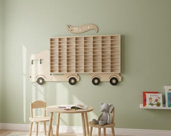 Regal für 80 Stück mit Rädern .shelf for Hot Wheels toy cars ,Wooden Toy Car Shelf – 80 Slots – – Personalized Gift for Kids