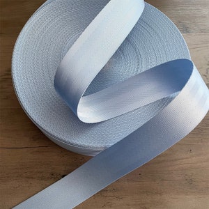 May include: A roll of light blue webbing with a textured surface. The webbing is approximately 1 inch wide.