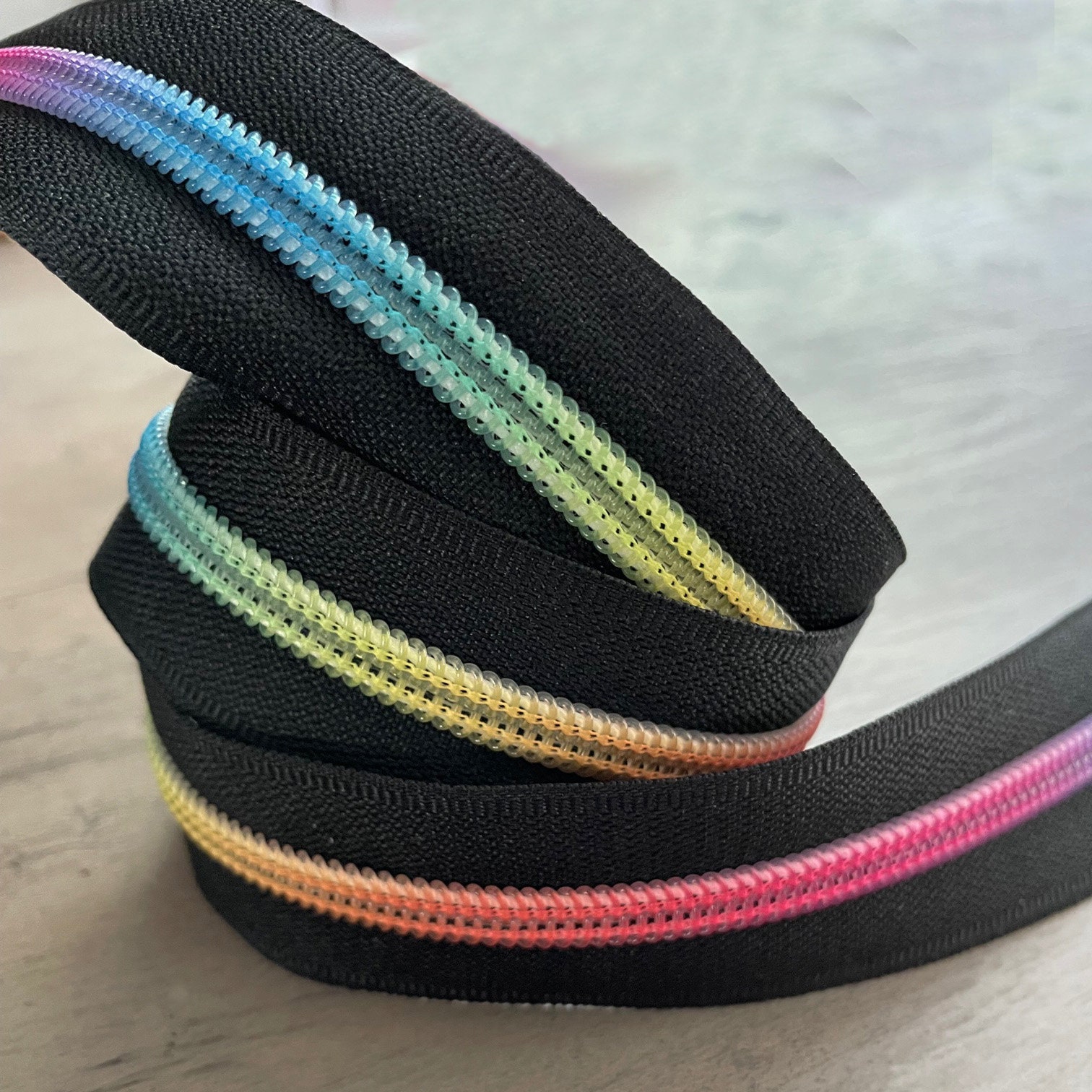5 Nylon Coil Rainbow Zipper Tape by The Yard Zippers Bulk Teeth