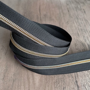 Emmaline #3 Zippers-by-the-Yard - Black with Copper