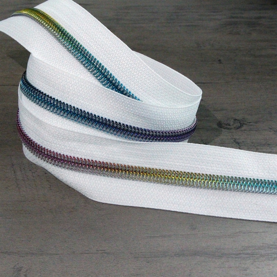 Rainbow Nylon Coil Zipper with Grey Tape & Rainbow Pulls - Zipper by the  Yard - Nylon Coil Zipper - Metallic Zipper