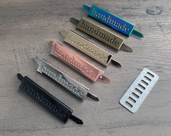 Metal &quot;Handmade&quot; Rectangle Tags: Purse/Bag Labels (5 pcs)