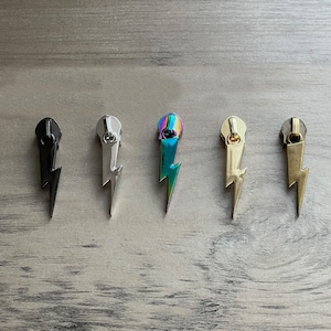Lightning Bolt zipper pulls (5 pcs) designed for #5 nylon zipper tape.  No. 5 zipper pulls