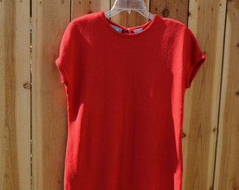 Vintage 1980s 1990s Liz Claiborne Red Sweater Short Sleeve Knee Length Dress