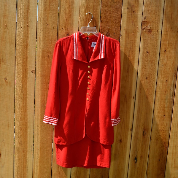 Vintage 1980s Lois Snyder Dani Max Red Sailor Long Sleeve Mini Dress