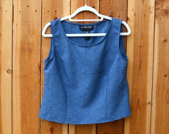 Vintage 1990s Sag Harbor Cropped Blue Sleeveless Top