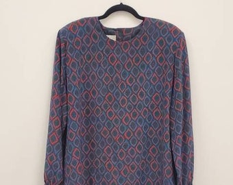 Vintage 1990s Sophisticates by Pendleton Plus Long Sleeve Red Blue Green Medallion Printed Blouse