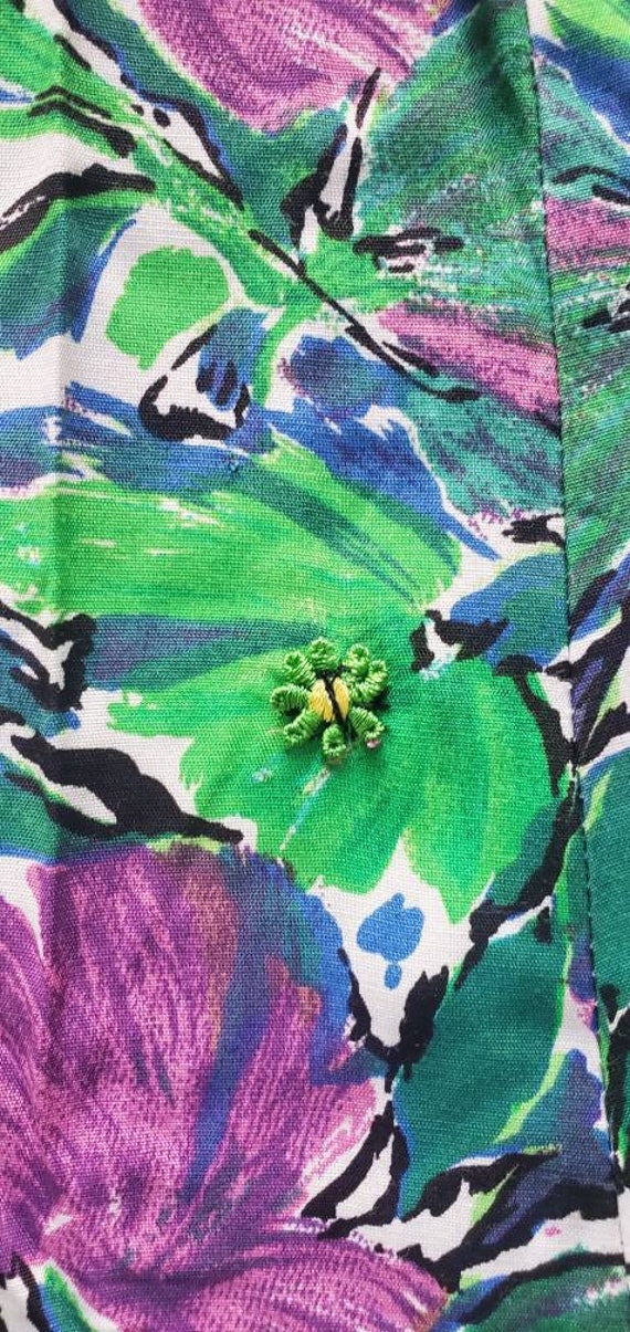 Vintage 1990s Linda USA Green Purple Floral Print… - image 7