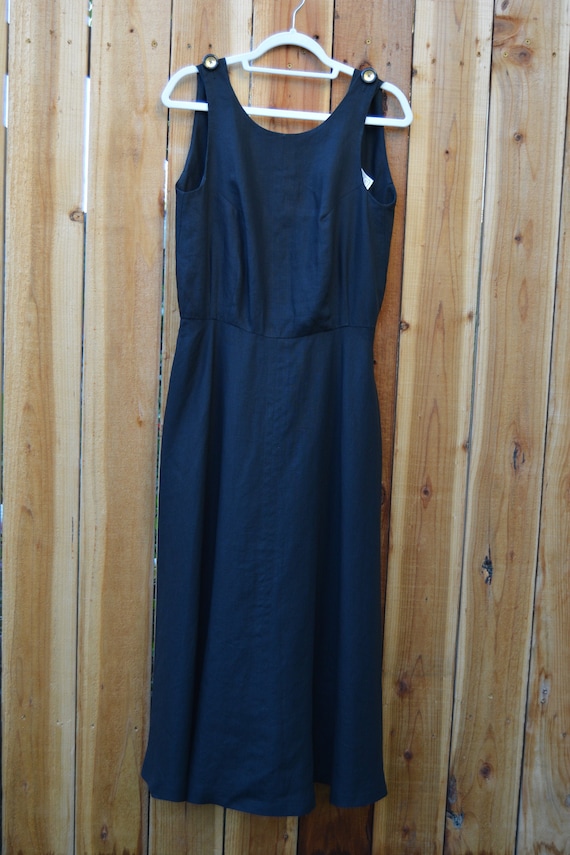 Vintage 1980s Carlisle Black Linen Sleeveless Max… - image 1