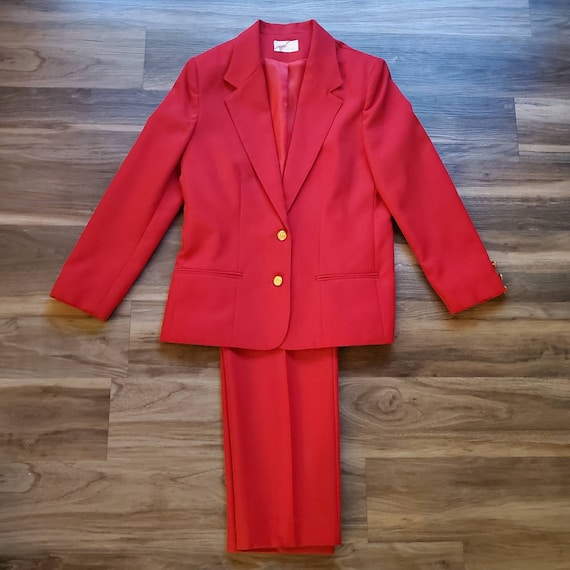 Vintage 1980s 1990s Red Textured Pant Blazer Suit