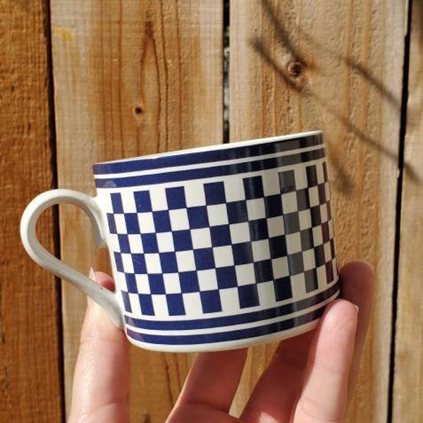 Vintage 1990s International Tableworks Classic Checks ~ Blue Navy Blue Checkered Mug