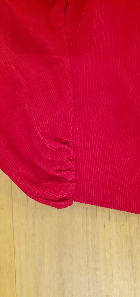 Vintage 1980s Homemade Red Corduroy Drop Waist Dr… - image 3