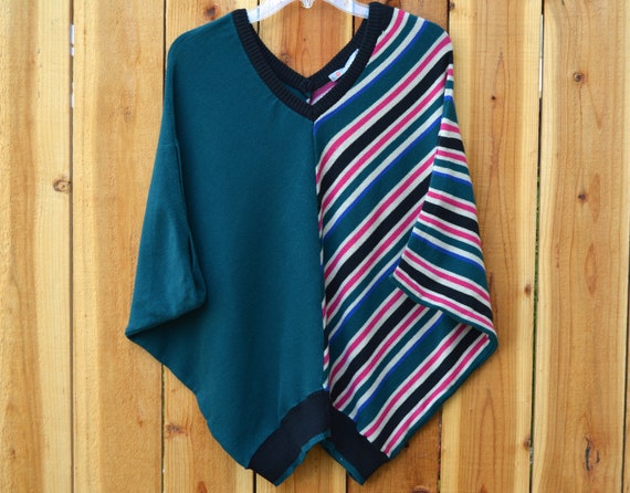 Vintage 1980s Madame Colorful Stripe Dolman Batwi… - image 1