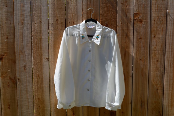 Vintage 1980s 1990s Cricket Lane White Blouse wit… - image 1