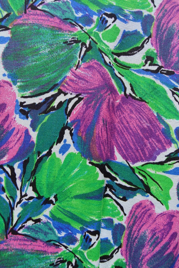 Vintage 1990s Linda USA Green Purple Floral Print… - image 4