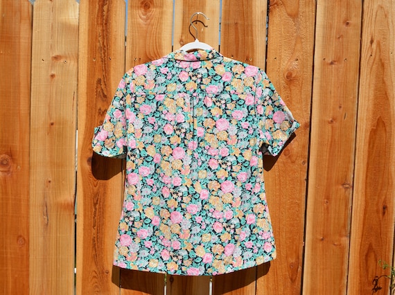 Vintage 1990s Panther Black Floral Short Sleeve P… - image 2