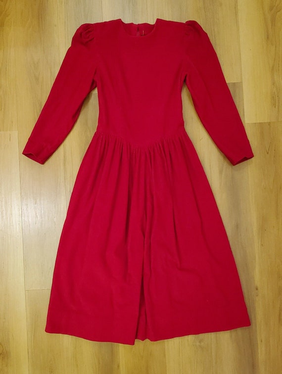 Vintage 1980s Homemade Red Corduroy Drop Waist Dr… - image 1