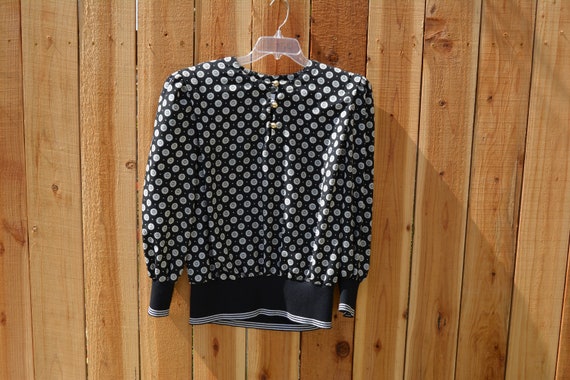 Vintage 1980s 1990s Evanna Black White Blouse - image 1