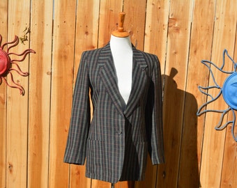 Vintage 1980s Bespoke Black Plaid Tailored Blazer size 6