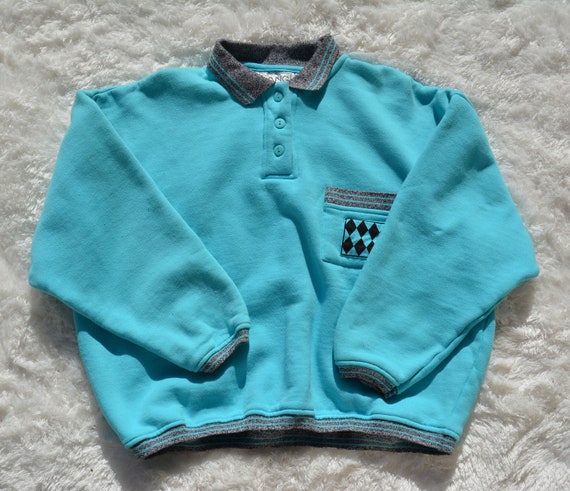 Vintage 1990s Gang Turquoise Popover Polo Henley … - image 1