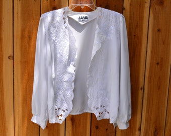 Vintage 1980s 1990s Lana White Embroidered Blouse