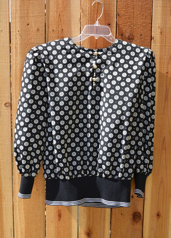 Vintage 1980s 1990s Evanna Black White Blouse - image 2