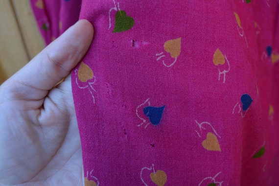 Vintage 1980s Hot Pink Linen Heart Print Dress - image 8