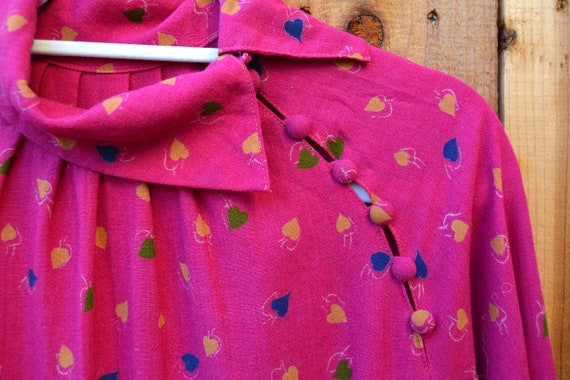 Vintage 1980s Hot Pink Linen Heart Print Dress - image 2