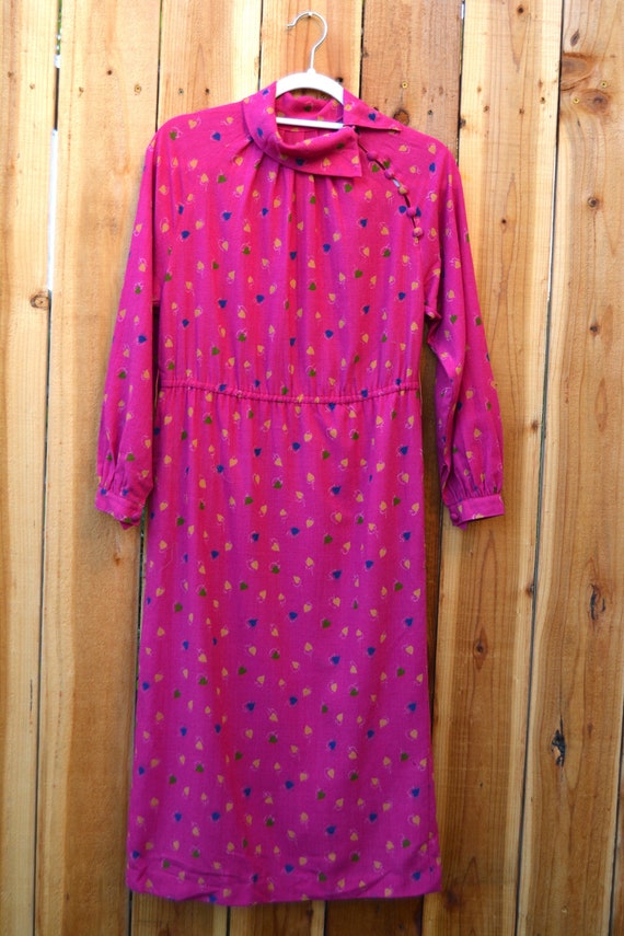 Vintage 1980s Hot Pink Linen Heart Print Dress - image 1
