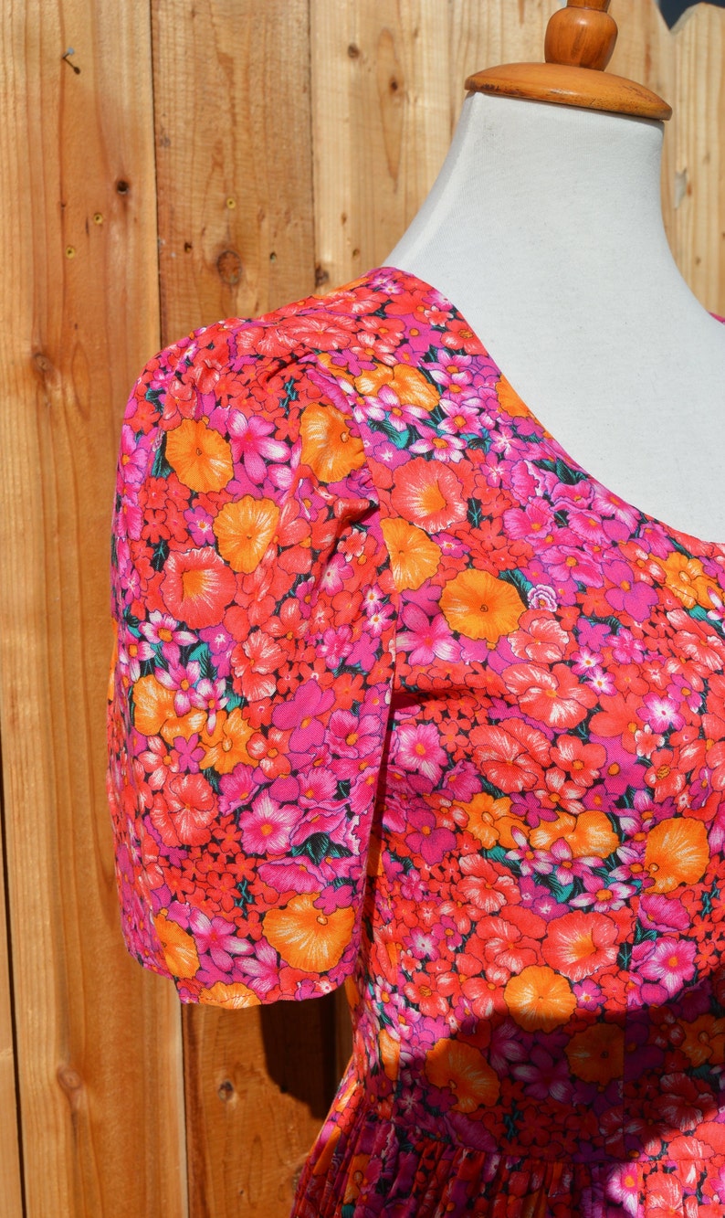 Vintage 1980s 1990s Homemade Pink Orange Floral Midi Dress image 3