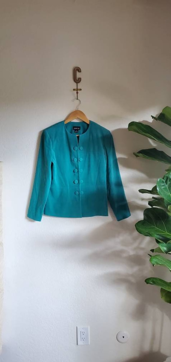 Vintage 1980s 1990s Leslie Fay Teal Blue Green Pet
