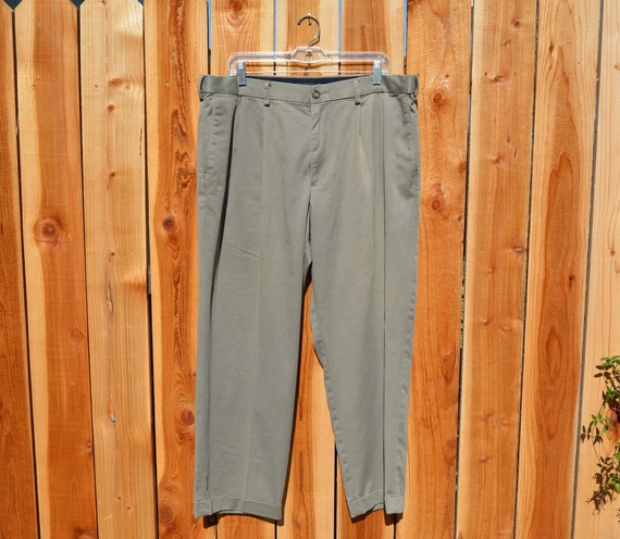 Vintage Y2K Dockers Dark Khaki Pleated Cuffed Chi… - image 1