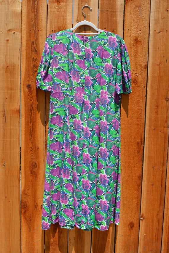 Vintage 1990s Linda USA Green Purple Floral Print… - image 6