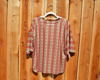 Vintage 1970s Homemade Short Sleeve Groovy Wallpaper Stripe Shirt