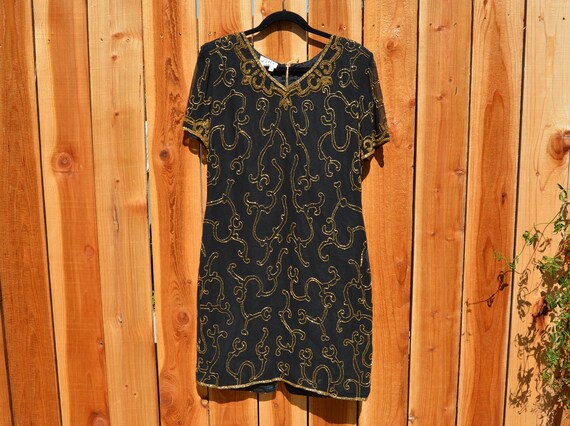 Vintage 1980s JMD New York Petite Black and Gold … - image 1