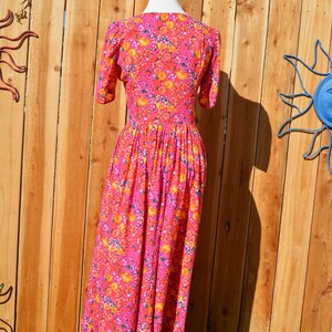 Vintage 1980s 1990s Homemade Pink Orange Floral Midi Dress image 6