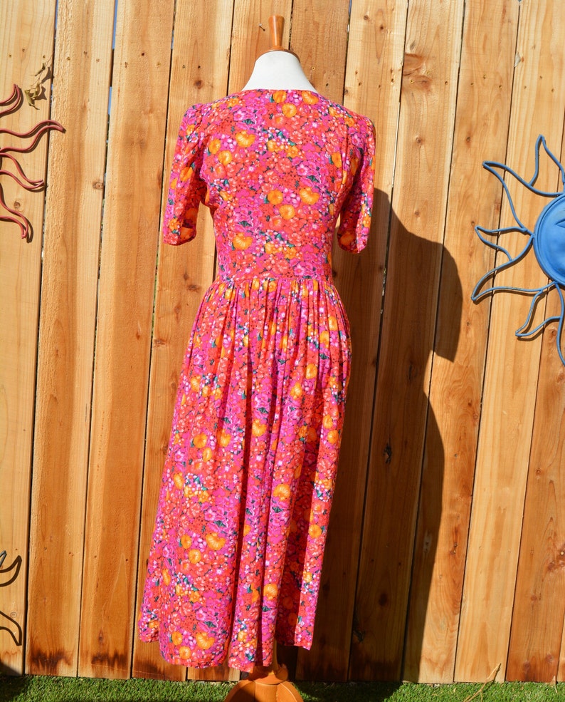 Vintage 1980s 1990s Homemade Pink Orange Floral Midi Dress image 6