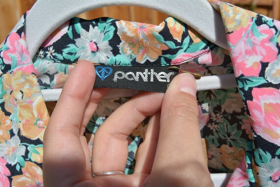 Vintage 1990s Panther Black Floral Short Sleeve P… - image 3