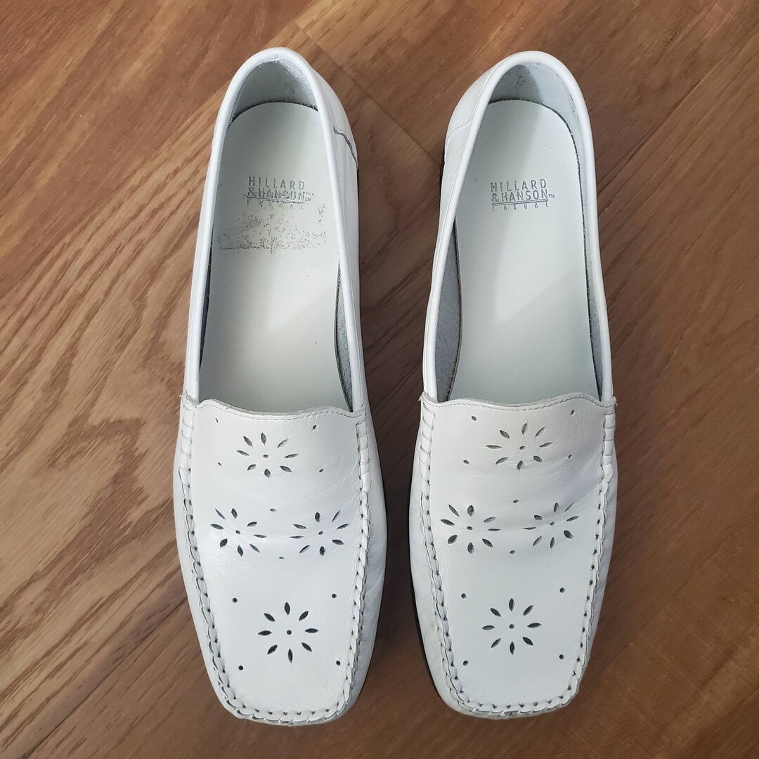 90’s White Leather Cut Out Loafers by Hillard & Hanson